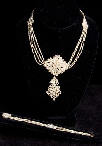 SEED PEARL & GOLD SET, EARLY 19TH C