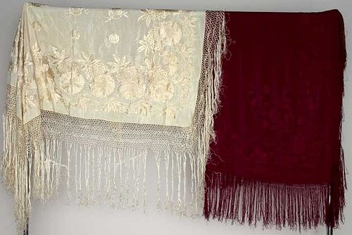 TWO EMBROIDERED EXPORT SHAWLS, EARLY 20TH C
