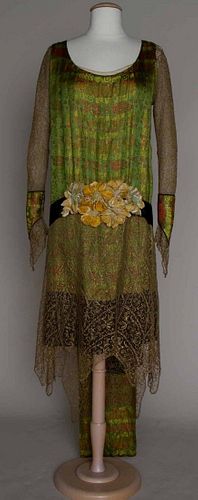 GOLD LACE & BROCADE EVENING GOWN, c. 1925