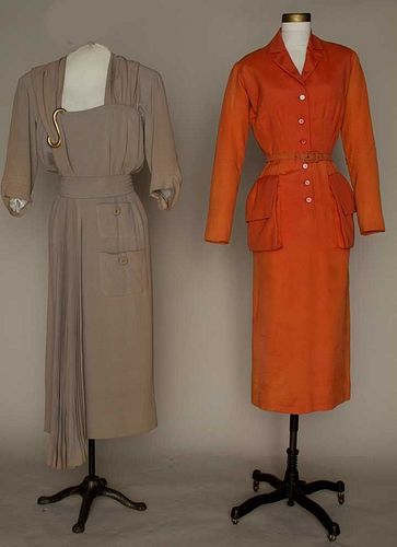TWO PARIS DESIGNER DAY DRESSES, c. 1947-1949