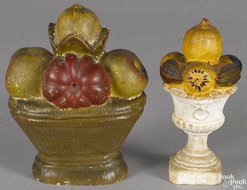 Two painted chalkware fruit compotes, 19th c., 8 1/4'' h. and 9'' h.