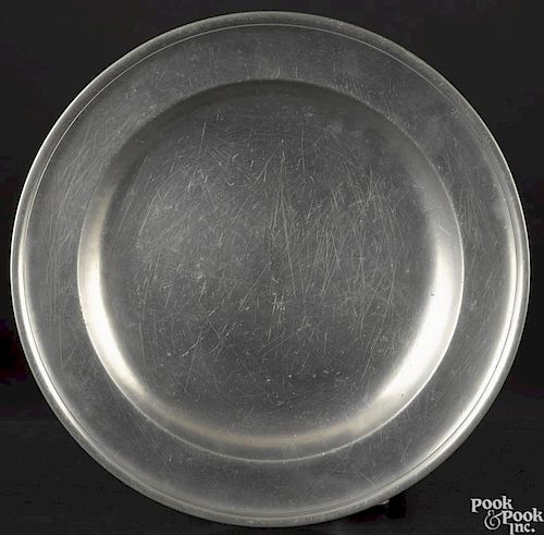 New York or Connecticut pewter charger, ca. 1780, bearing the touch of Frederick Bassett