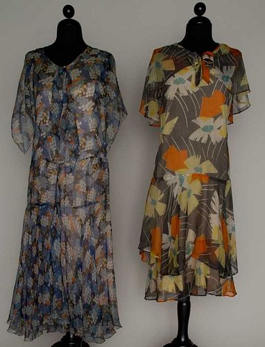 TWO PRINTED CHIFFON DAY DRESSES, 1928-1932