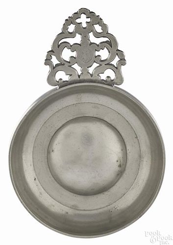 Norwich, Connecticut pewter porringer, ca. 1780, bearing the touch of John Danforth, 5 3/8'' dia.