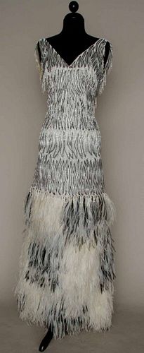 GALANOS BEAD & FEATHER EVENING GOWN, 1970s