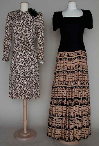 TWO PRINTED DRESSES, 1940s