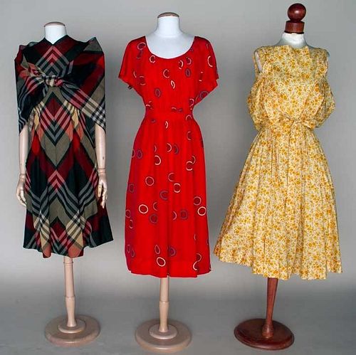 TWO DESIGNER DAY DRESSES, AMERICA, 1950 & 1977