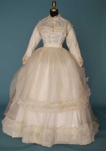 WHITE ORGANDY WEDDING DRESS, 1860s