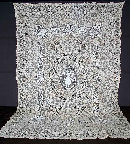 FIGURAL NEEDLE LACE TABLE CLOTH, EARLY 20TH C