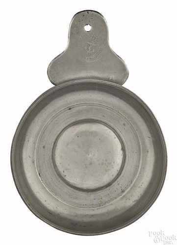 Newport, Rhode Island pewter tab handle porringer, ca. 1795, bearing the touch of Thomas Melville