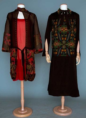 TWO SILK DRESSES, 1920s
