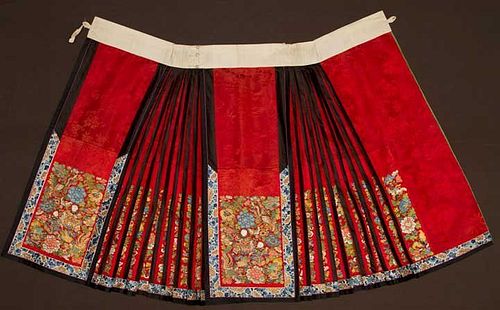 EMBROIDERED RED SKIRT, CHINA, 19TH C
