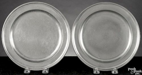 Two Boston, Massachusetts pewter plates, ca. 1800, bearing the touch of Thomas Badger, 8 1/2'' dia.