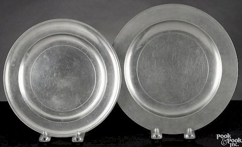 Two Charlestown, Massachusetts pewter plates, ca. 1775, bearing the touch of Nathaniel Austin