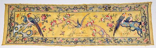 EMBROIDERED YELLOW TABLE COVER, LATE 19TH C