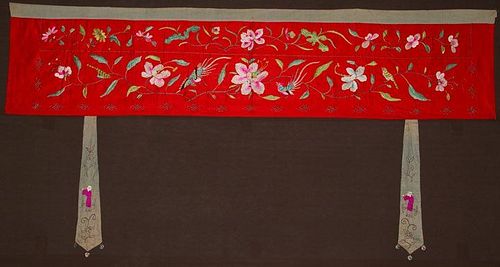 TWO EMBROIDERED RED TEXTILES, CHINA, 1890-1910