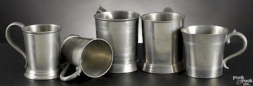 Five New England pewter mugs, early/mid 19th c., tallest - 3 1/2''