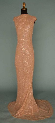 JEWELED BLUSH EVENING GOWN, LATE 20TH C