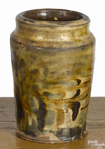 American redware jar, 19th c., probably Ohio, with a marbleized glaze, 6 3/4'' h.