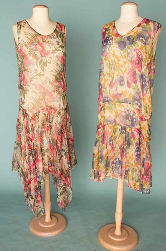 TWO FLORAL CHIFFON DRESSES, 1930s