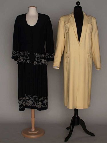 WOOL COAT & SILK DRESS, c. 1915