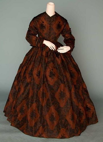 SILK BROCADE AFTERNOON DRESS, 1860s