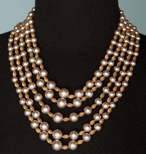 HASKELL FIVE STRAND PEARL NECKLACE, 1950s