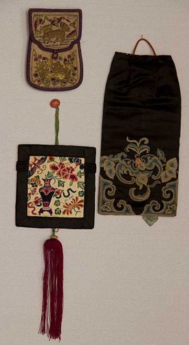 THREE EMBROIDERED ACCESSORIES, CHINA, 19TH C