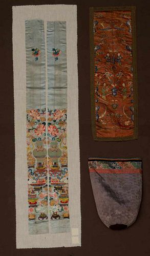 TWO SLEEVE BANDS & BOUND FOOT COVER, CHINA, 19TH C