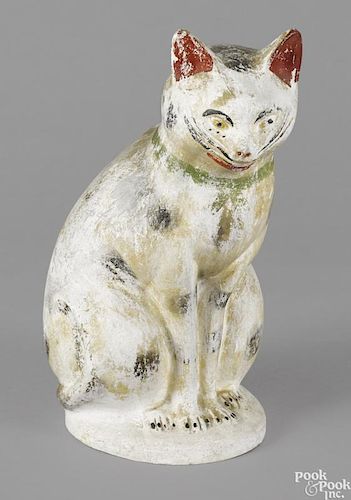 Large Pennsylvania chalkware cat, 19th c., 15'' h.
