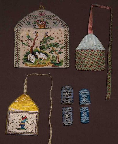 FIVE SMALL BEADED BAGS, MEXICO, 1800-1820