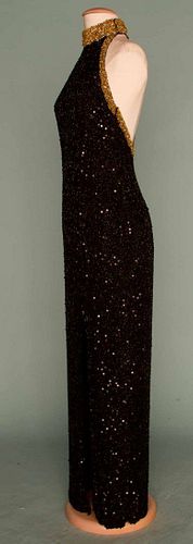 BLACK & GOLD BEADED EVENING GOWN, LATE 1970s