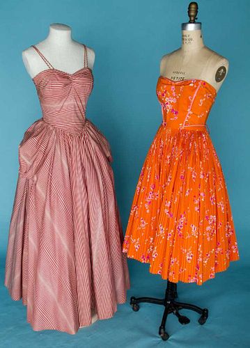 2 PRINTED COTTON PARTY DRESSES, LATE 1940s