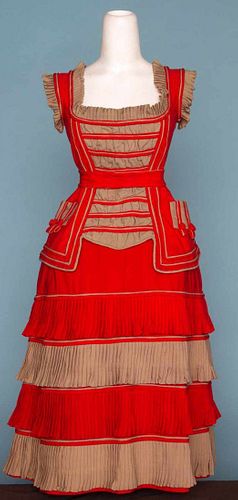 TWO TONE BUSTLE DRESS, 1870-1880