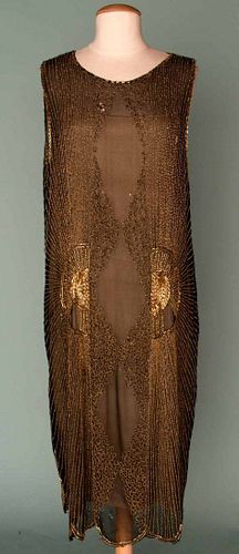 GOLD BEADED PARTY DRESS, MID 1920s