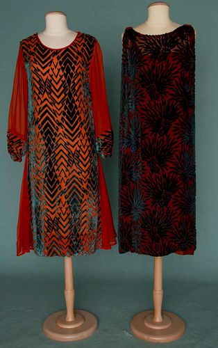 TWO CUT VELVET PARTY DRESSES, 1920s