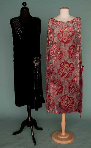 TWO VELVET PARTY DRESSES, MID 1920s