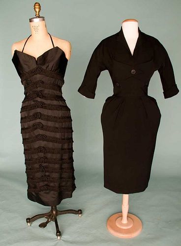 TWO BLACK COCKTAIL DRESSES, 1950s