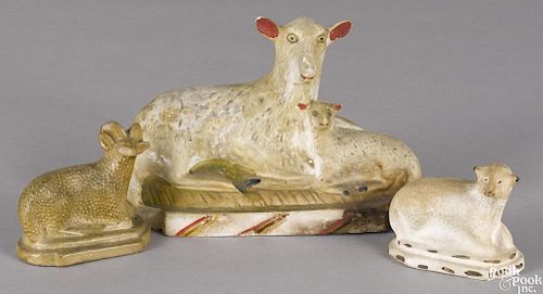 Pennsylvania chalkware sheep and lamb group, 19th c., 6 1/4'' h., together with a small lamb
