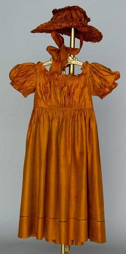CHILD'S SILK DRESS & HAT, 1825-1830
