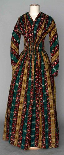COTTON PRINT DAY DRESS, 1840s