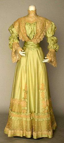 GREEN SILK TEA DRESS, c. 1898