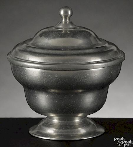 Philadelphia pewter sugar bowl, ca. 1780, attributed to William Will, 4 3/4'' h.