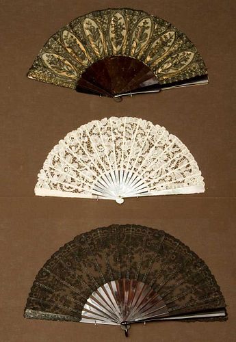 THREE LACE FANS, 1850-1880