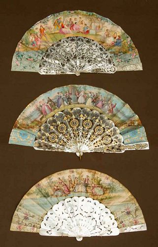 THREE ABALONE & PAPER FANS, MID 19TH C