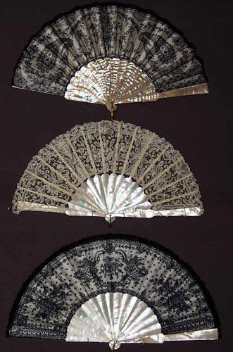 THREE LACE FANS, 1850-1880