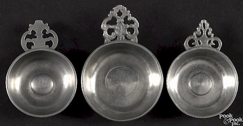 Three Springfield, Vermont pewter porringers or tasters, ca. 1805, attributed to Richard Lee