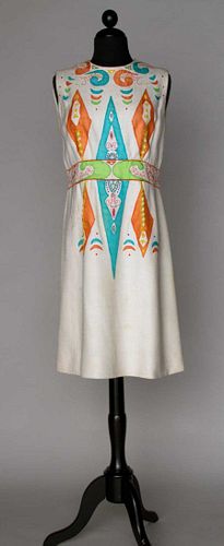 DIOR APPLIQUE LINEN DAY DRESS, 1970s