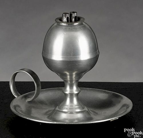 Two New York pewter fluid lamps, ca. 1850, bearing the touch of Capen & Molineux, 3 1/4'' h.