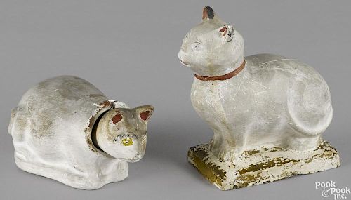 Pennsylvania chalkware cat, 19th c., 5 1/2'' h., together with a cat nodder, 3'' h.